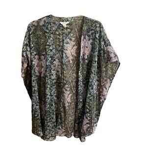 SUN & SHADOW Open Kimono Women’s S/M Green Blue Pink Geometric Pattern Lightweig